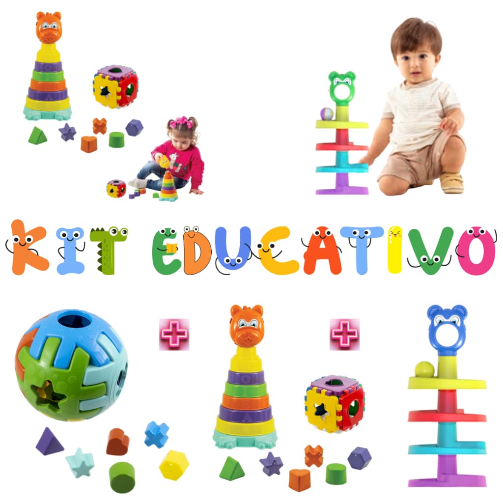 Brinquedo Educativo Kendy 4 em 1 Bola Encaixe Urso Cubo Escorrega Ball Sensorial Aprendizado Bebê