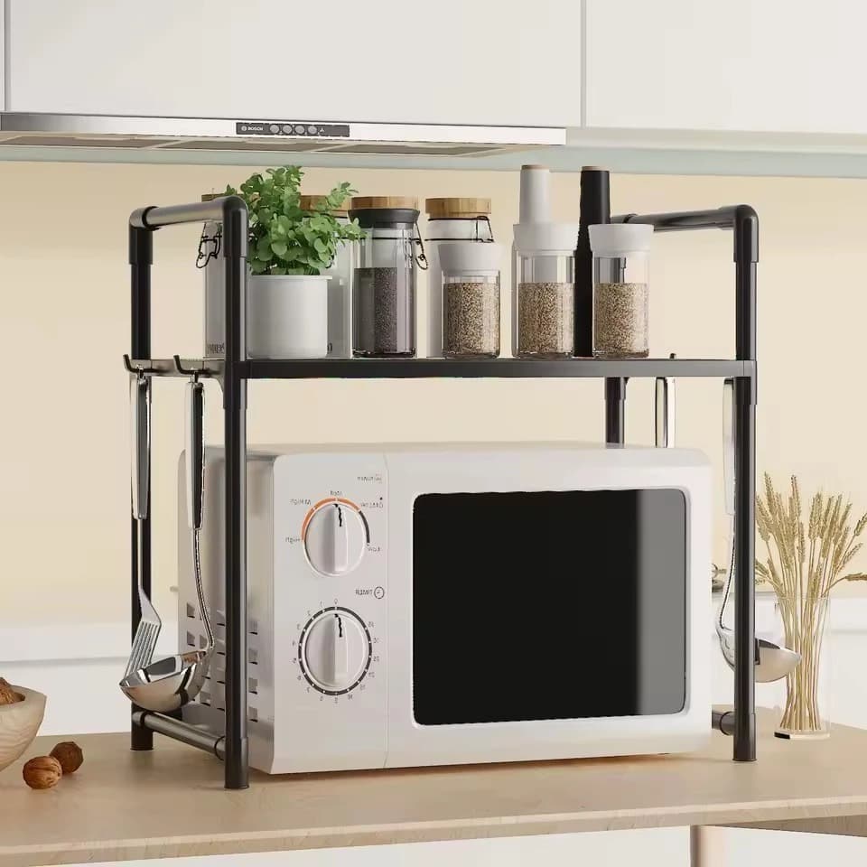 Prateleira Organizadora Multiuso Com Prateleira Suporte para Microondas Cozinha - OJ802929- Cor-Preto