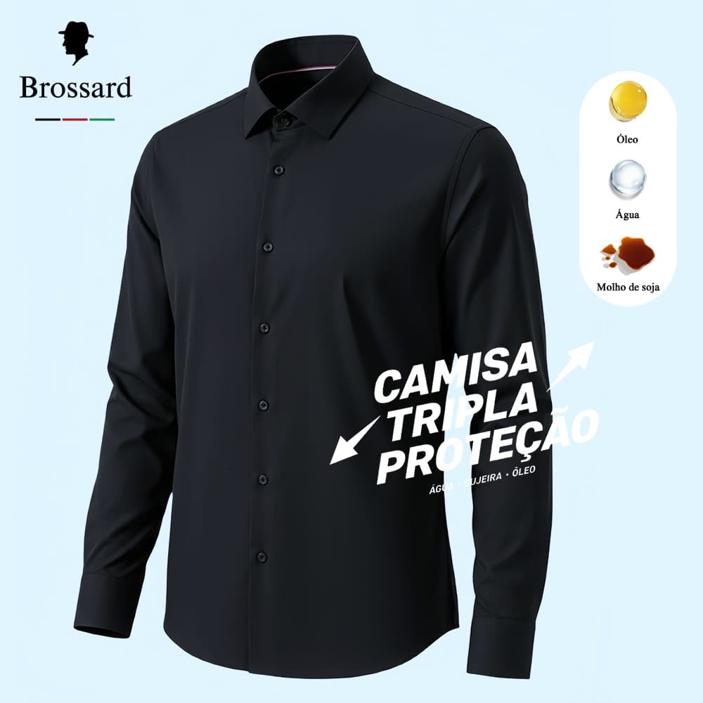 Camisa Social Masculina Premium BROSSARD Corte Elegante e Slim,Proteção Tripla para Qualquer Ocasião