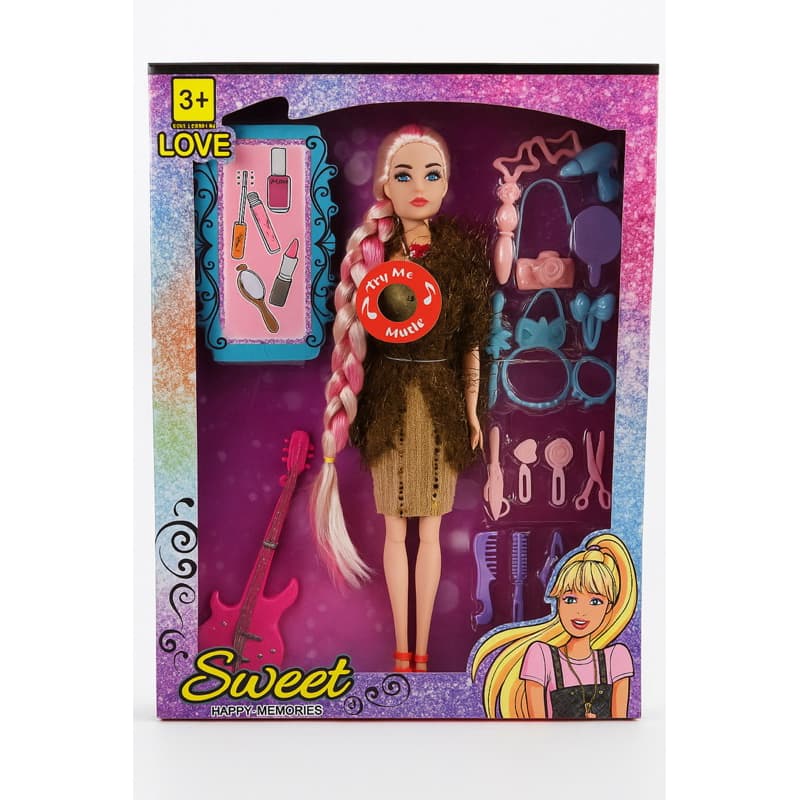 boneca princesa com vestido marrom + acessórios inclusos - boneca articulada longo cabelo colorido