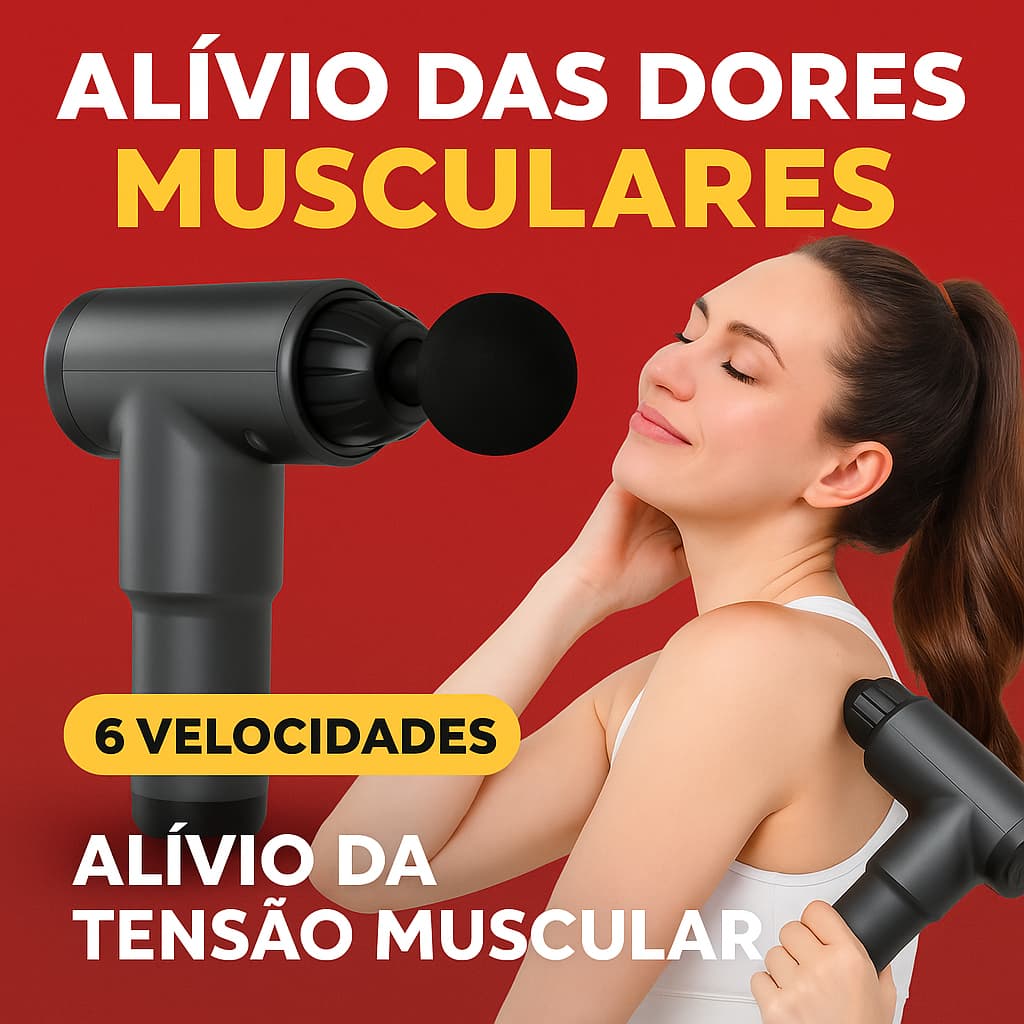 Massageador Muscular – 6 Velocidades, Alívio de Dores e Tensão Muscular, Pós-Treino