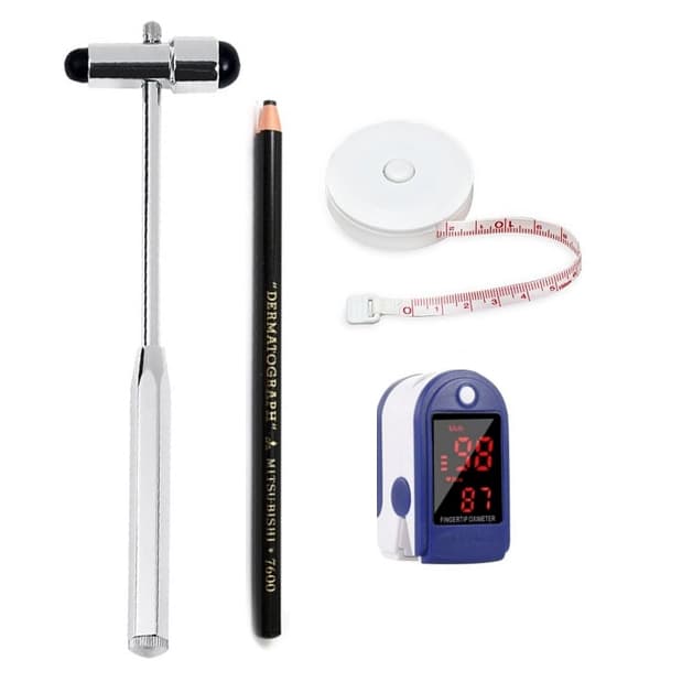 Kit Martelo Buck Inox + Trena Métrica + Lápis Derma + Oxímetro Dedo | Saúde Fisioterapia Enfermagem