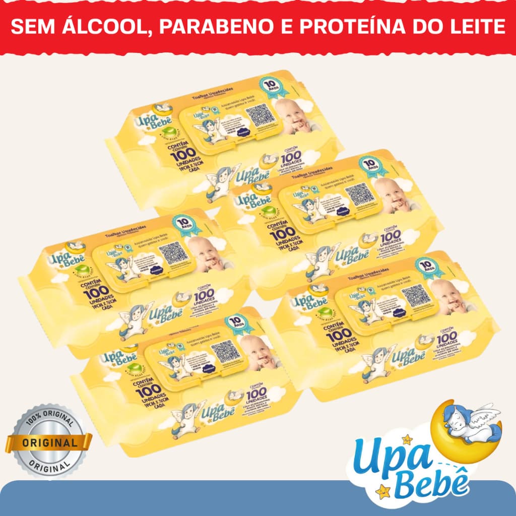 Lenços Toalhas Umedecidas 1/2/3/4/5 Pacotes Higiene Bebe Upa Bebe Pacote 100 Unidades
