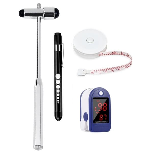 Kit Martelo Buck Inox + Trena 1,5cm + Oxímetro Dedo + Lanterna Led | Saúde/Fisioterapia/Enfermagem