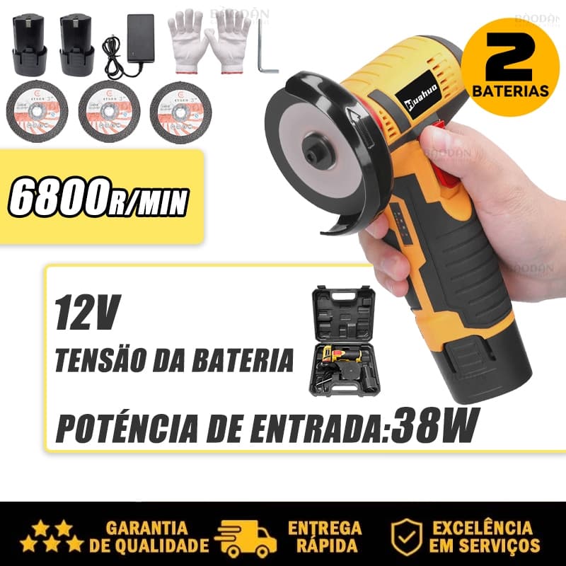 Esmerilhadeira Lixadeira Recarregável Portátil 75mm 12v Angular S/fio Serra Mármore de 2 Baterias