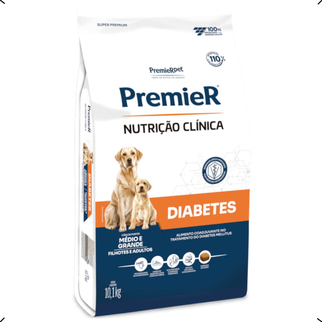 RAÇÃO PREMIER NUTRIÇÃO CLINICA DIABETES RAÇA MEDIA E GRANDE 10KG