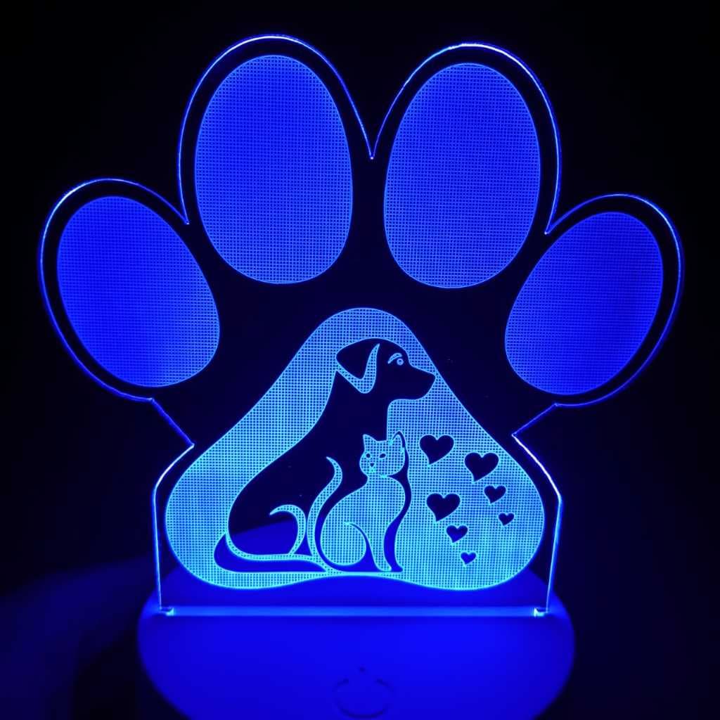 Abajur Luminária Pets Pet Cachorro Gato Animais Estimação Led 3D ac0068 Presente Criativo Decoração clínica veterinária