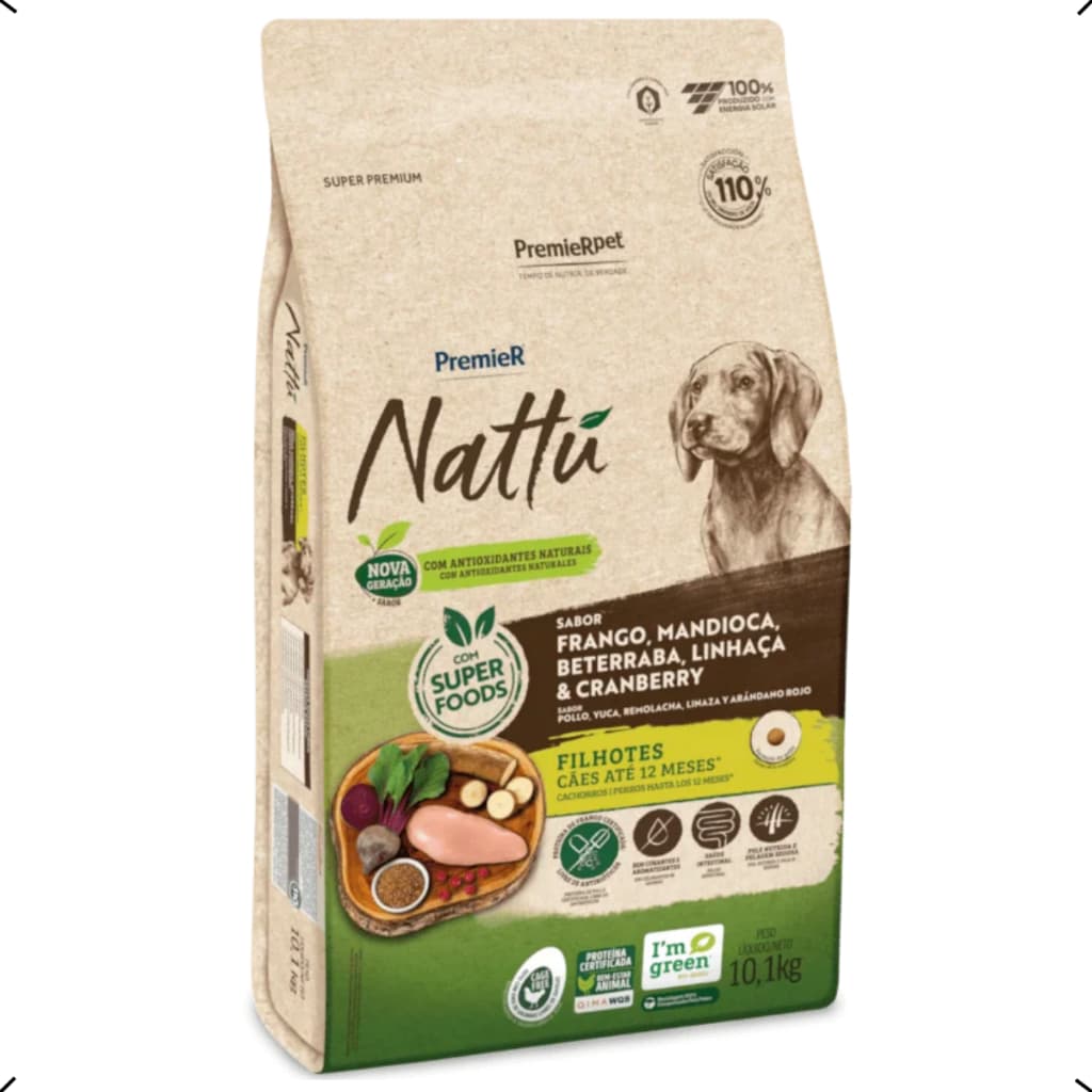 RAÇÃO PREMIER NATTU FILHOTE RAÇA MEDIA E GRANDE MANDIOCA 10KG