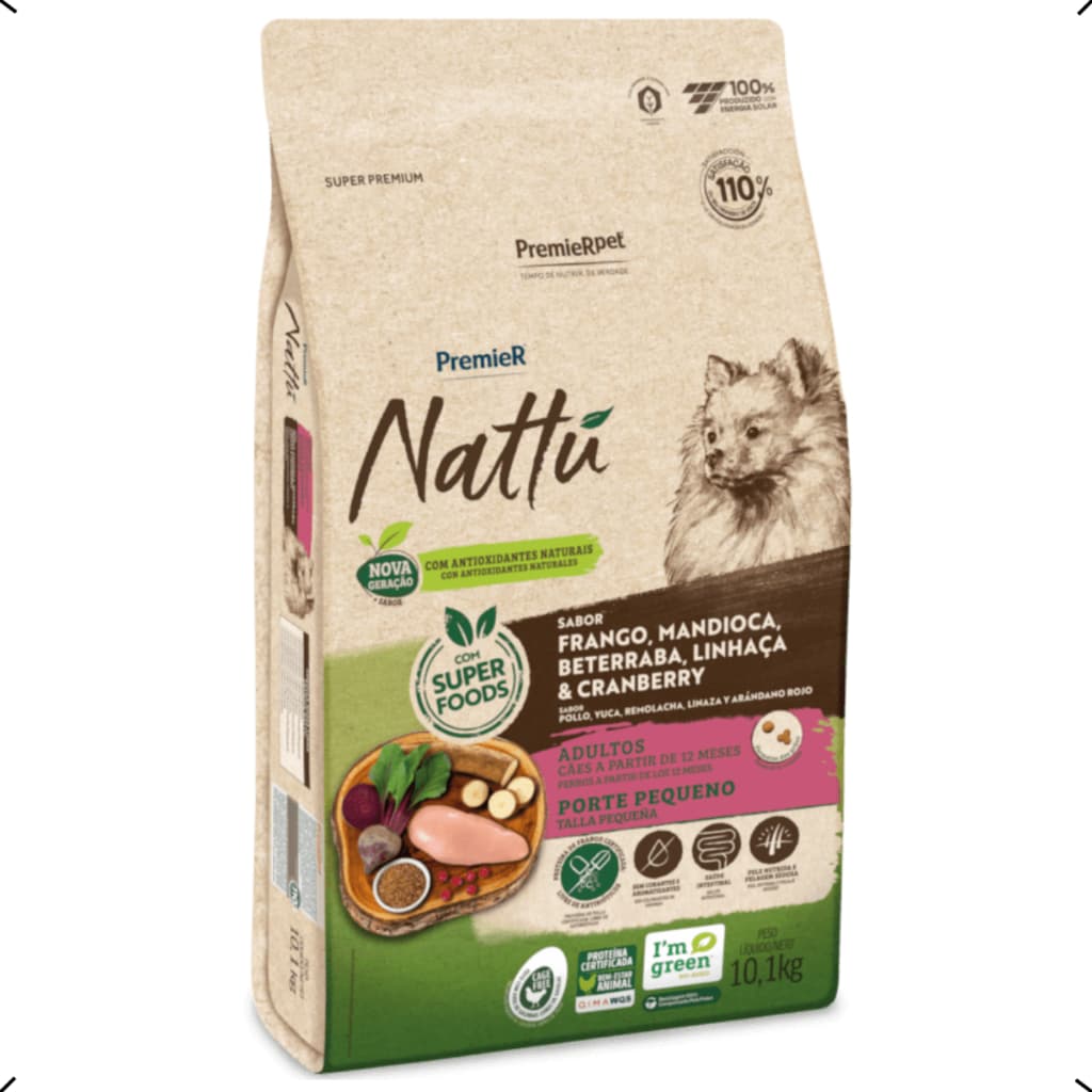 RAÇÃO PREMIER NATTU ADULTO RAÇA PEQUENA MANDIOCA 10KG