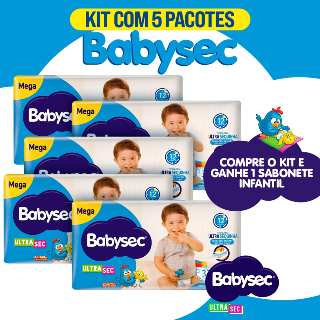 Kit 5 Pacote Fralda Descartável Babysec Galinha Pintadinha Infantil