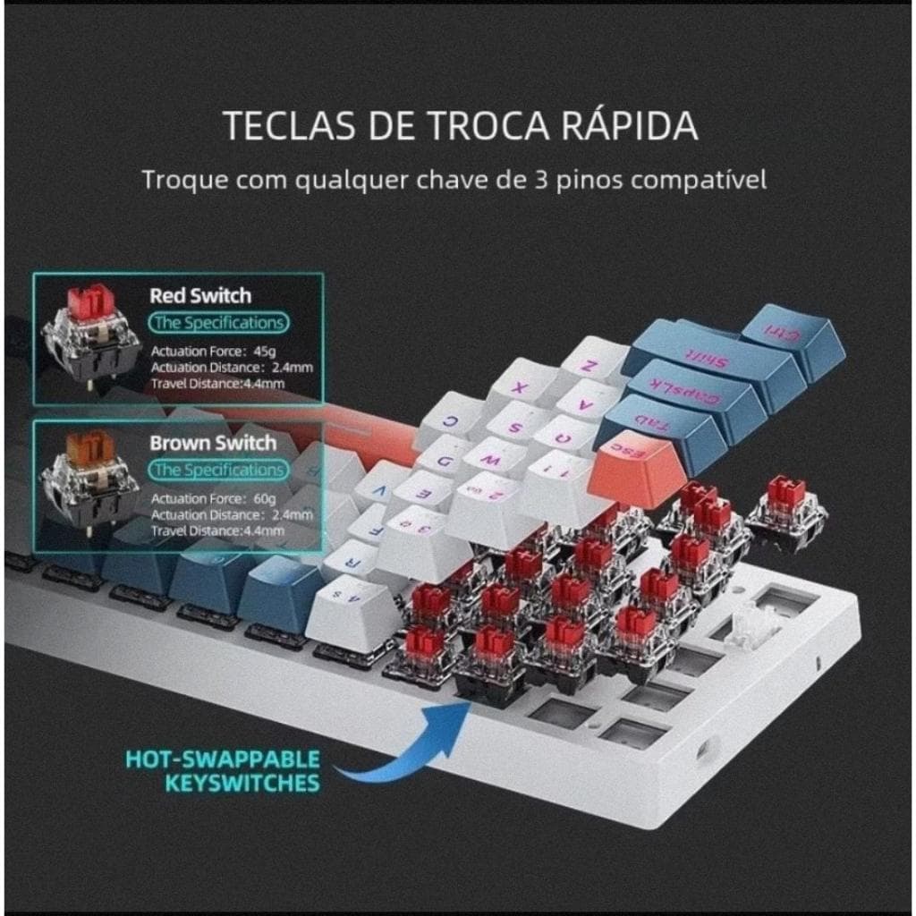 Teclado Mecânico K500-B61 com Design Distinto e Cores Variadas na Tecladagem