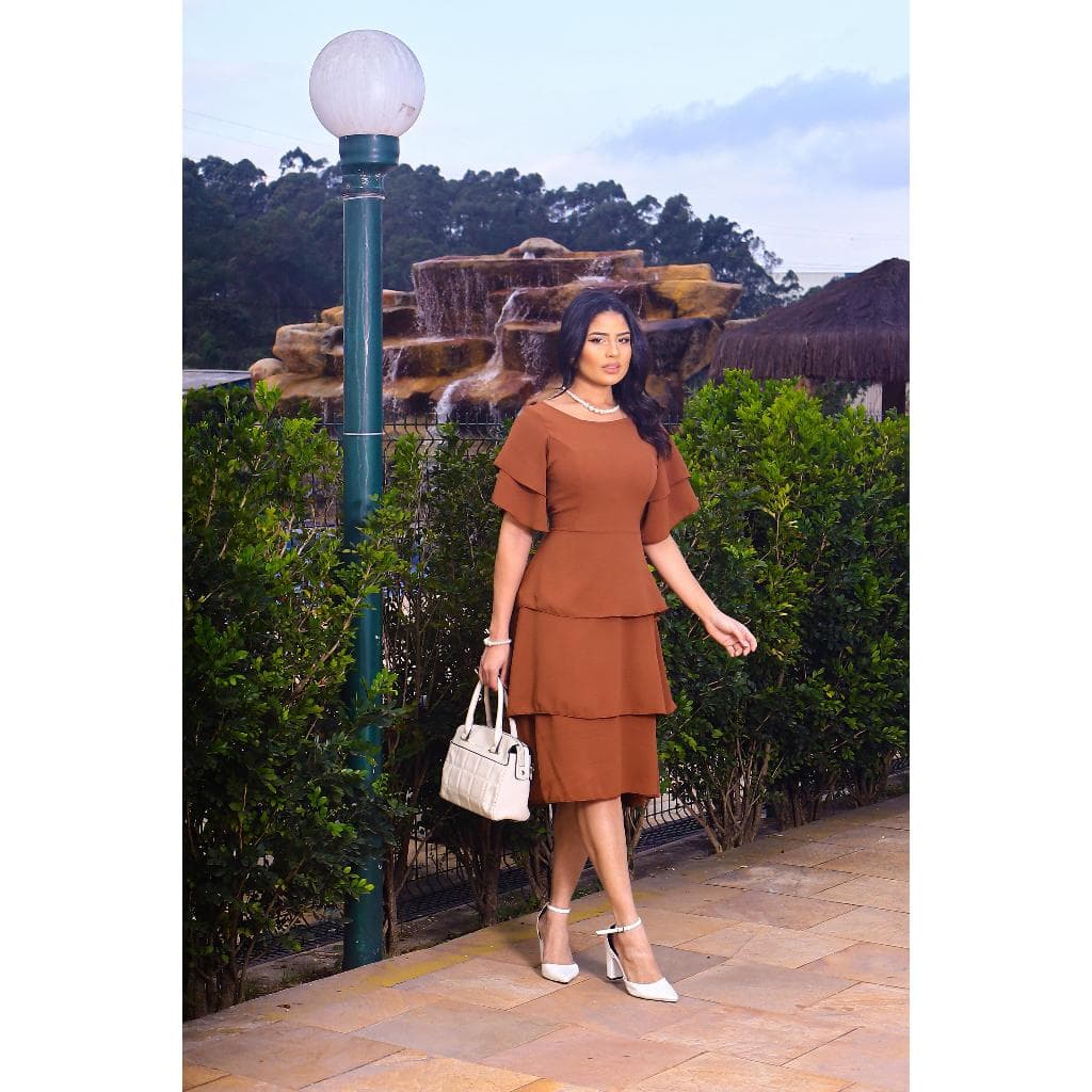 Vestido femenino midi , Vestido Evangelico , Vestido em camadas , Vestido elegante