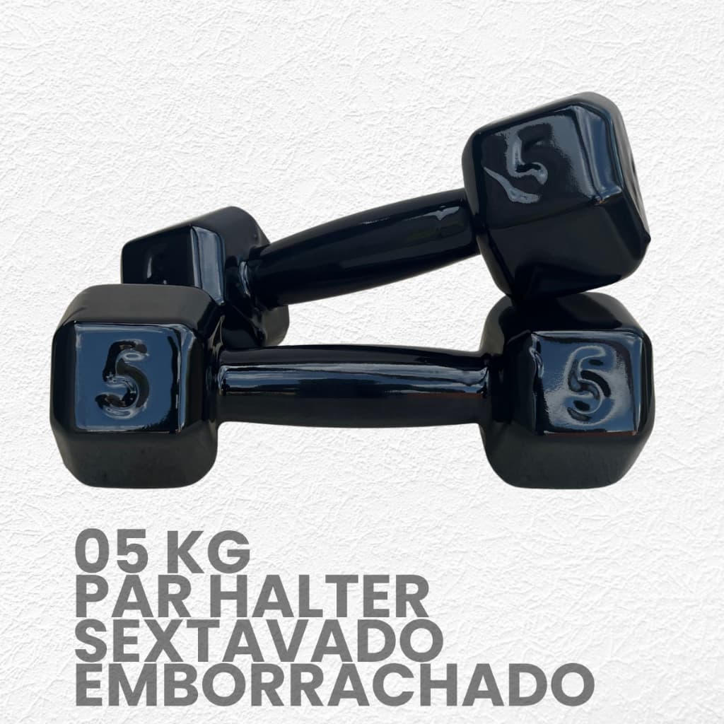 Par Halter sextavado 5Kg Emborrachado-peso de academia- 2 unid