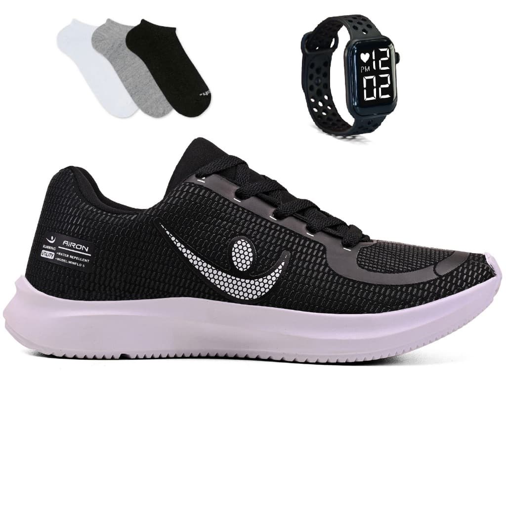 Tenis Masculino + Relogio + Meia Esportivo Corrida Treino Versatil Sola Macio Tenis Respiravel Super leve Promoção