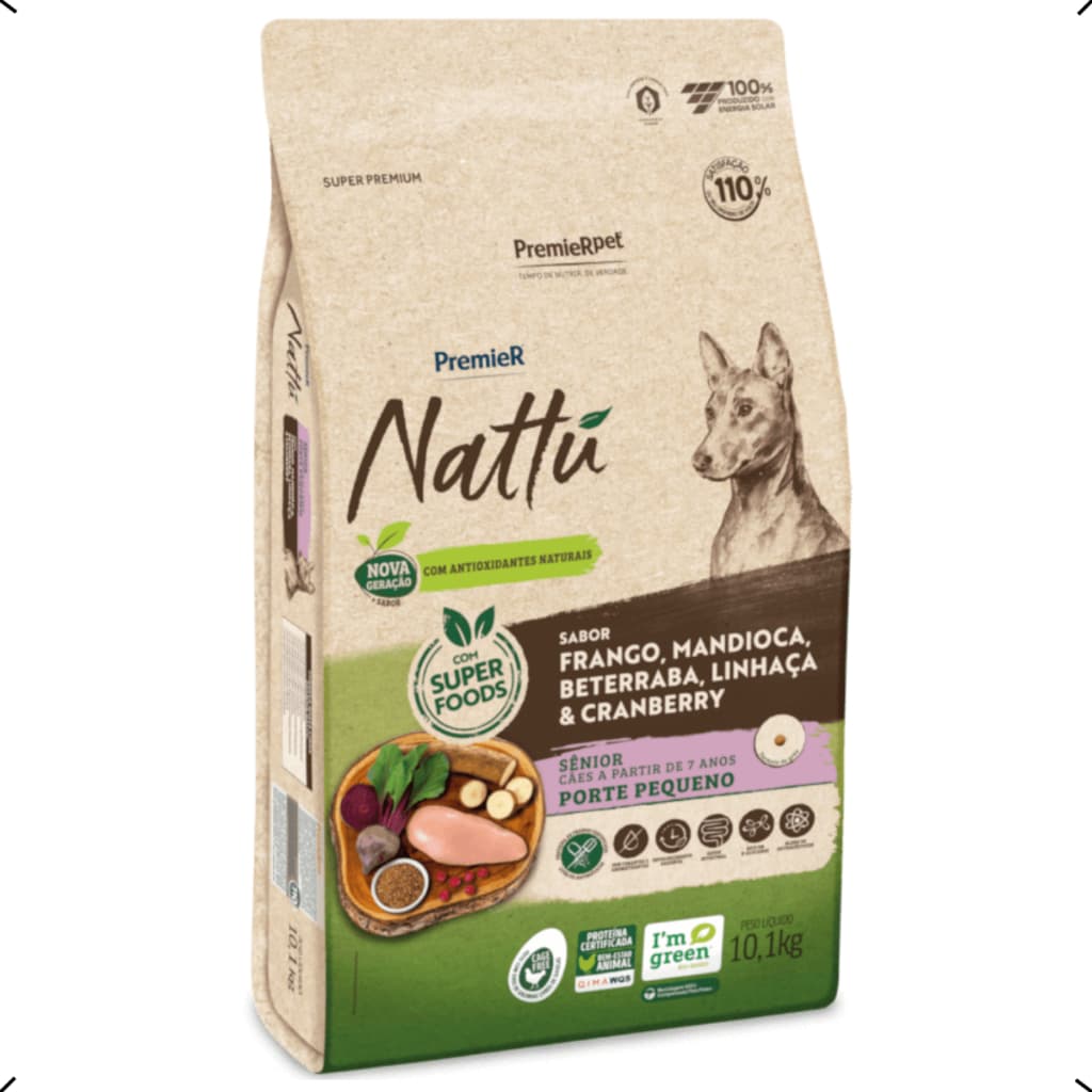 RAÇÃO PREMIER NATTU SENIOR RAÇA PEQUENA MANDIOCA 10KG