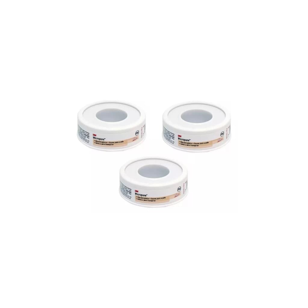 Kit 3 Fitas Micropore 3m Curativo 12,5mm X 10m - Bege