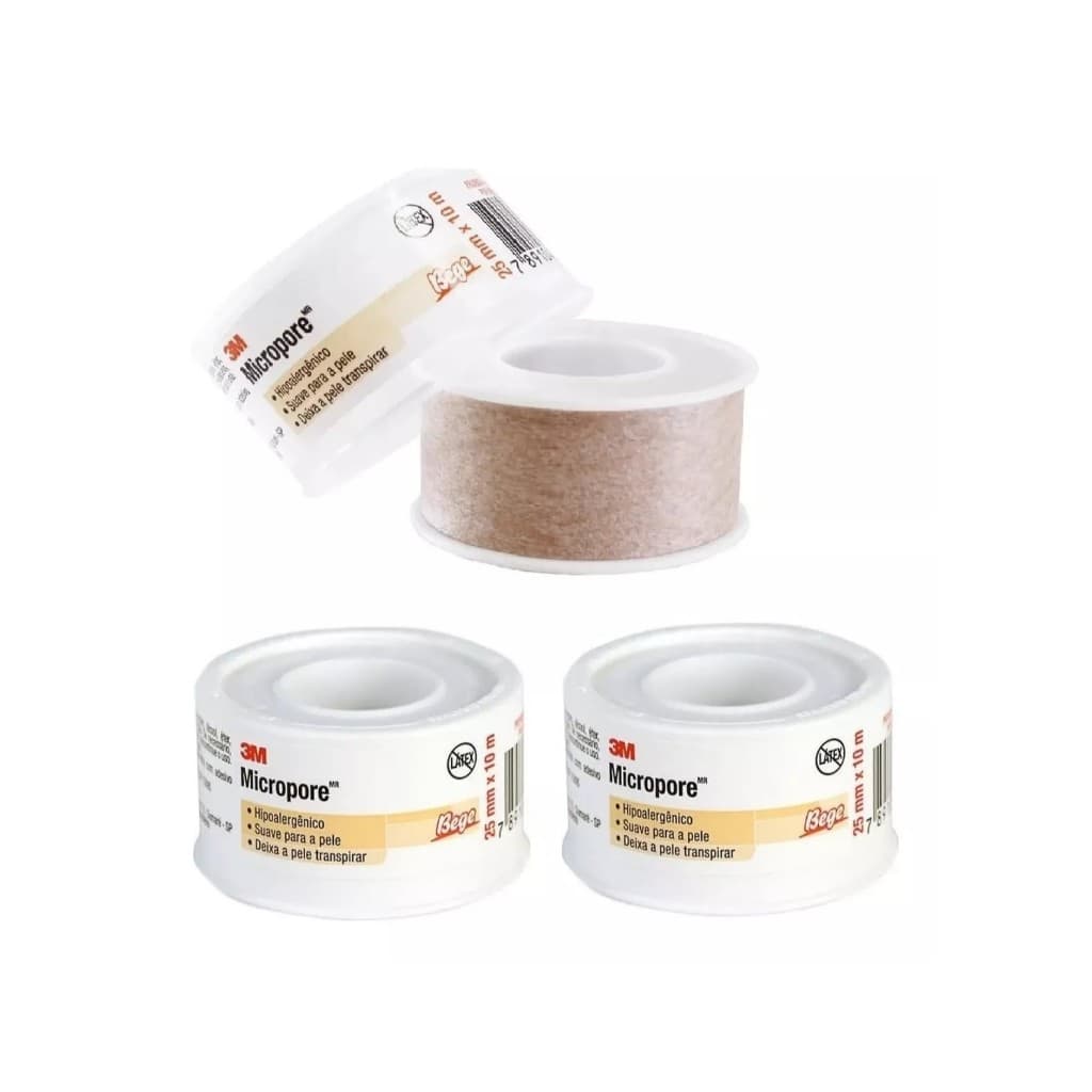 Kit 3 fitas Micropore Hipoalergênica 25mm X 10m Bege - 3m