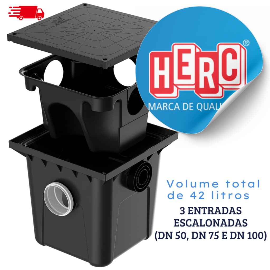 Caixa de Gordura 42L Com Cesto de Limpeza Cozinha Esgoto Retentor Resíduos 3 entradas 50 75 100mm saída 100mm