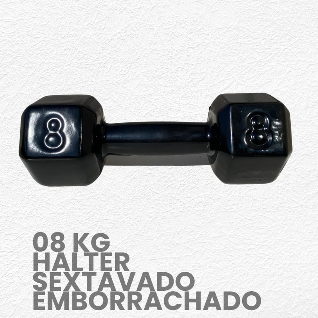 Halter Sextavado Emborrachado 8kg - Peso de Academia 8kg - 1 Unid