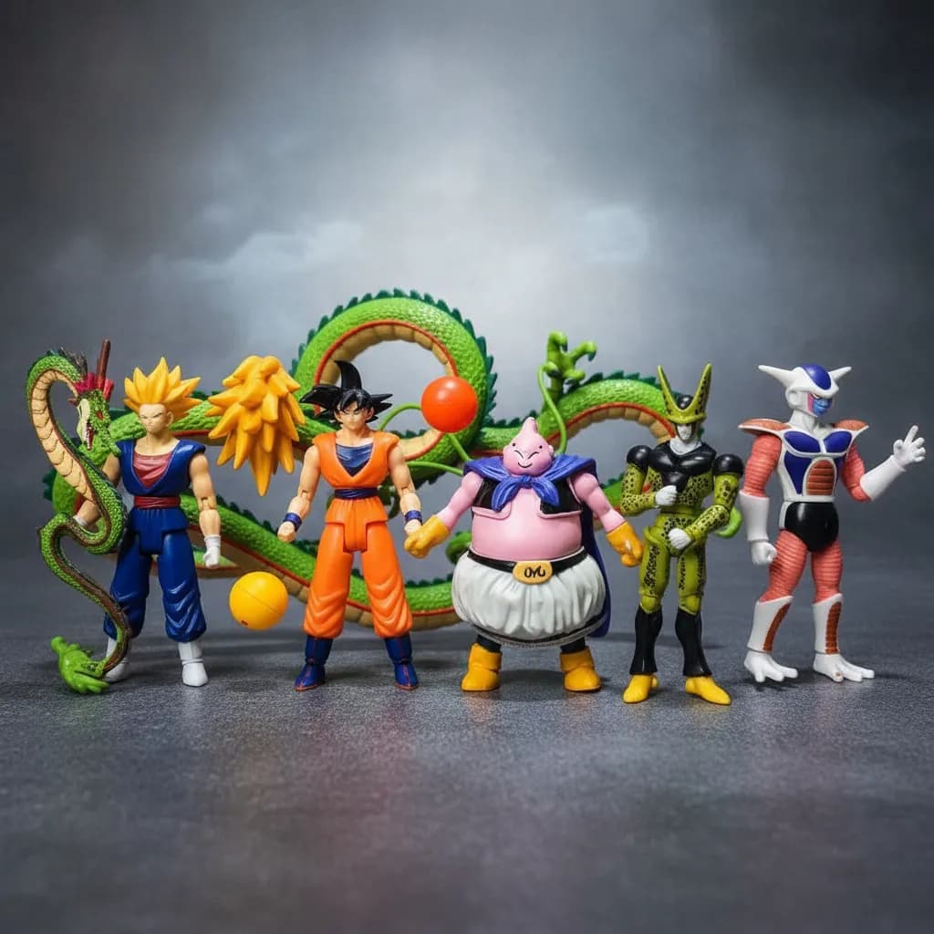 Kit 5 Bonecos Dragon Ball Z Super Articulados 14cm  Goku Vegeta Majin Boo Cell e Freeza