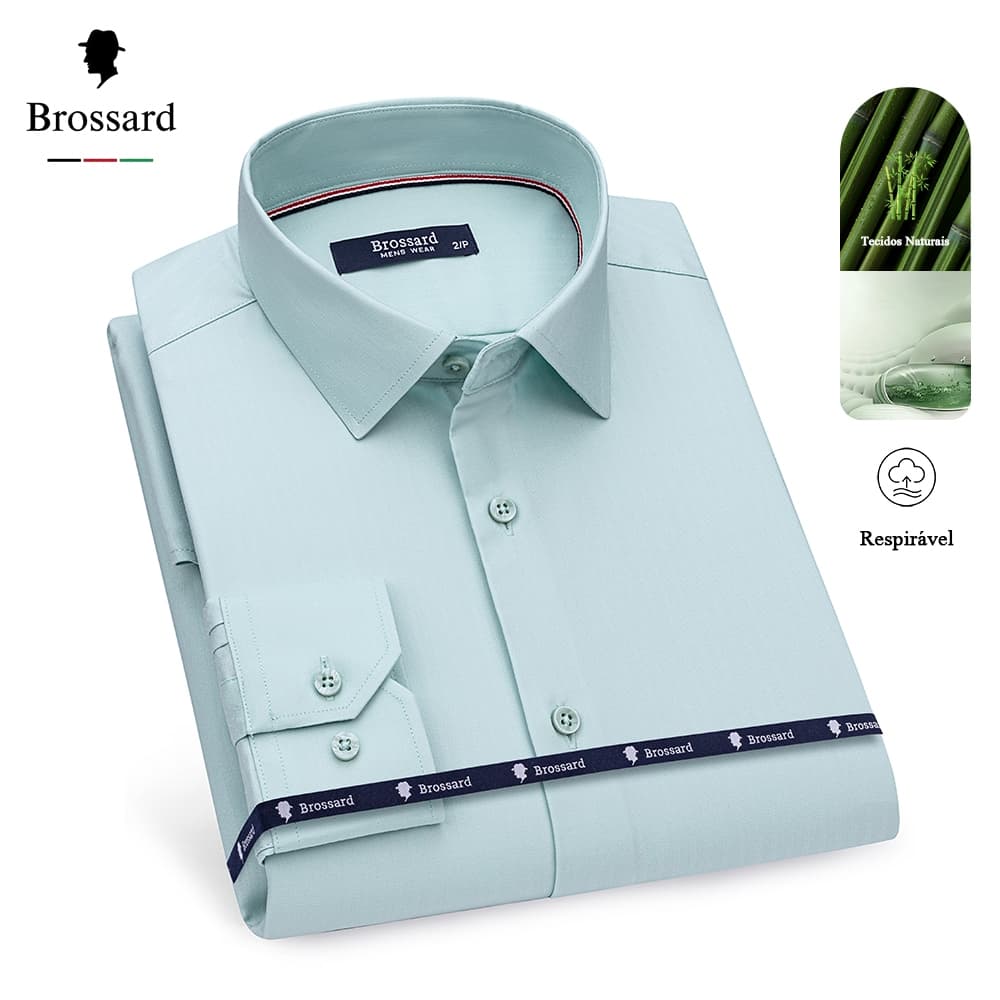 Camisa Social Masculina Fibra de Bambu Slim Fit - Resfriamento Natural Suave na Pele Anti-bacteriano