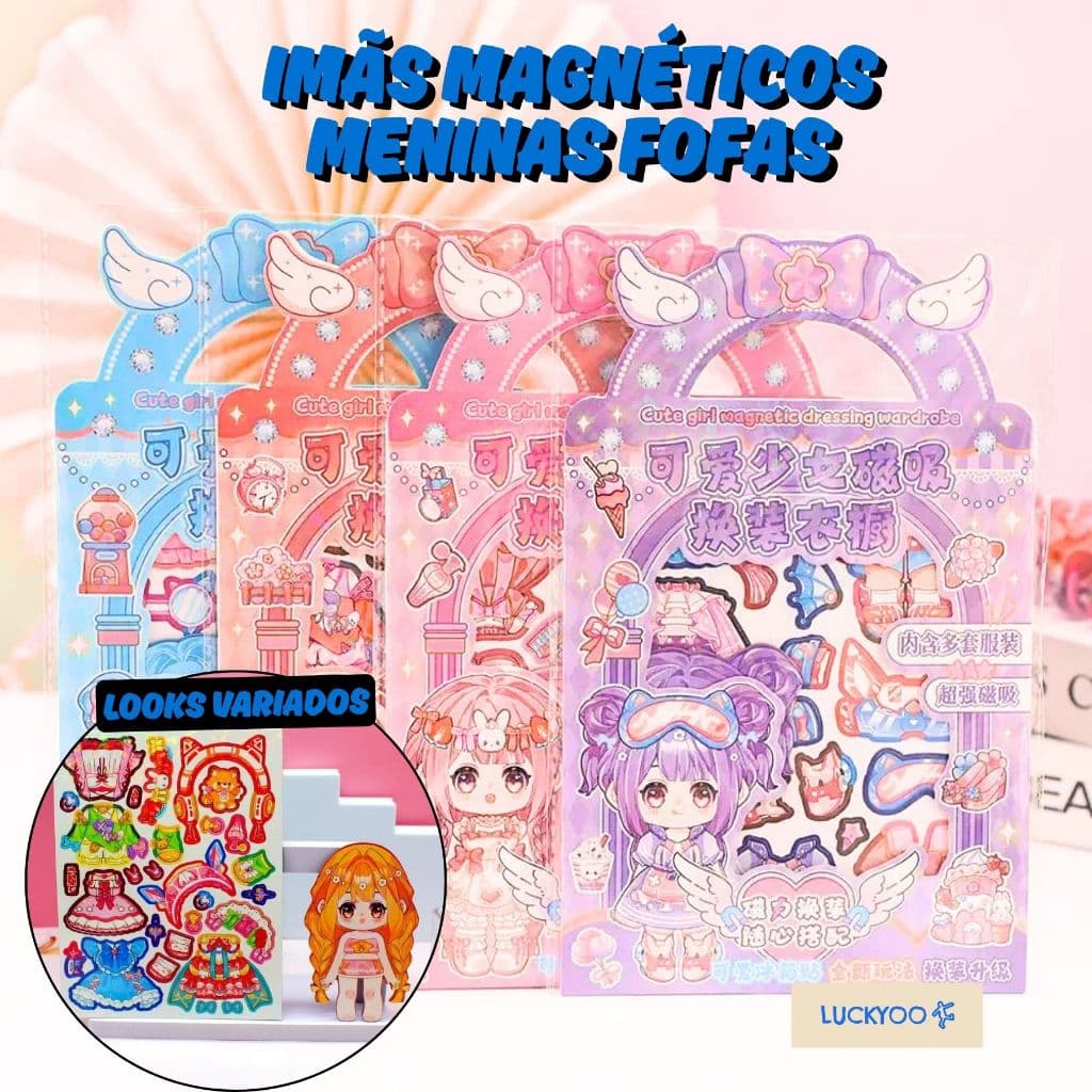 Menina Princesa Magnética de Vestir Anime Kawaii Cenário Troca de Roupa Brinquedo Criativo Atividades Infantil Geladeira