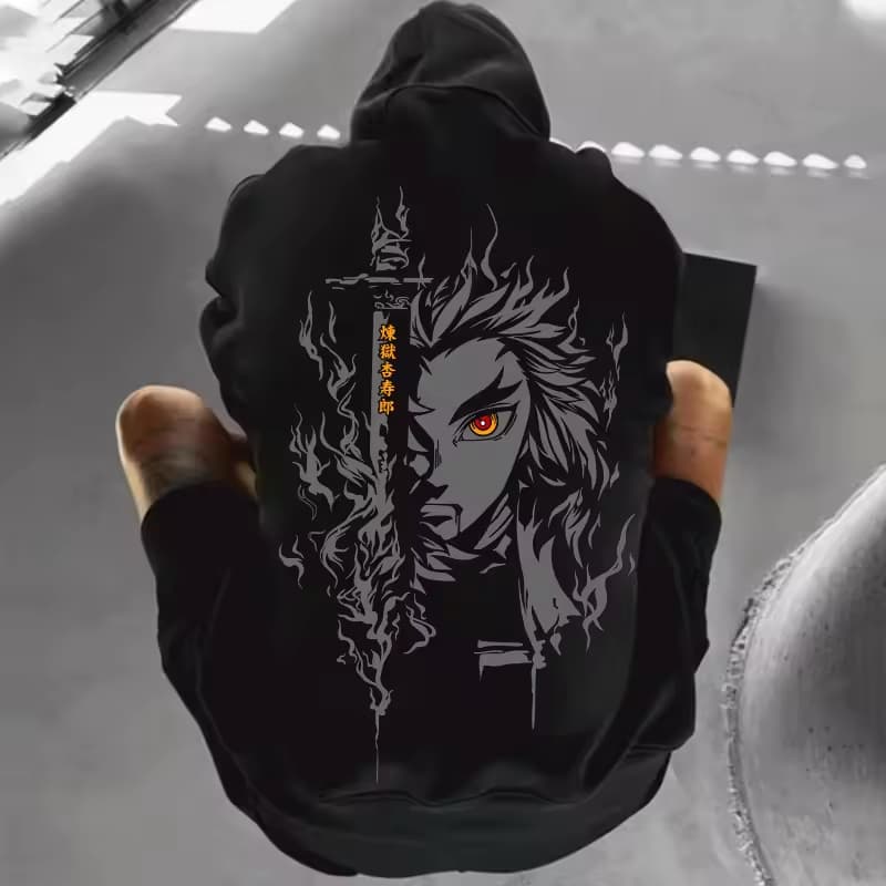 Moletom Canguru Blusa De frio Kyojuro Rengoku Flame Hashira Demon Slayer Anime Unissex - Darknezz