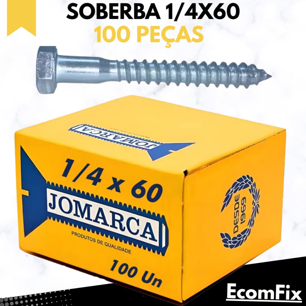 Parafuso Sextavado Rosca Soberba 1/4x60 Caixa Com 100 Peças - JOMARCA