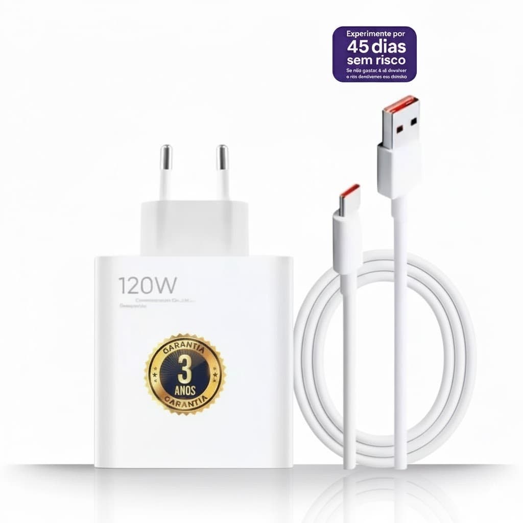 Carregador Turbo 120W Ultra Rápido USB-C P/ Celular Tablet Notebook Seguro 3 Anos De Garantia