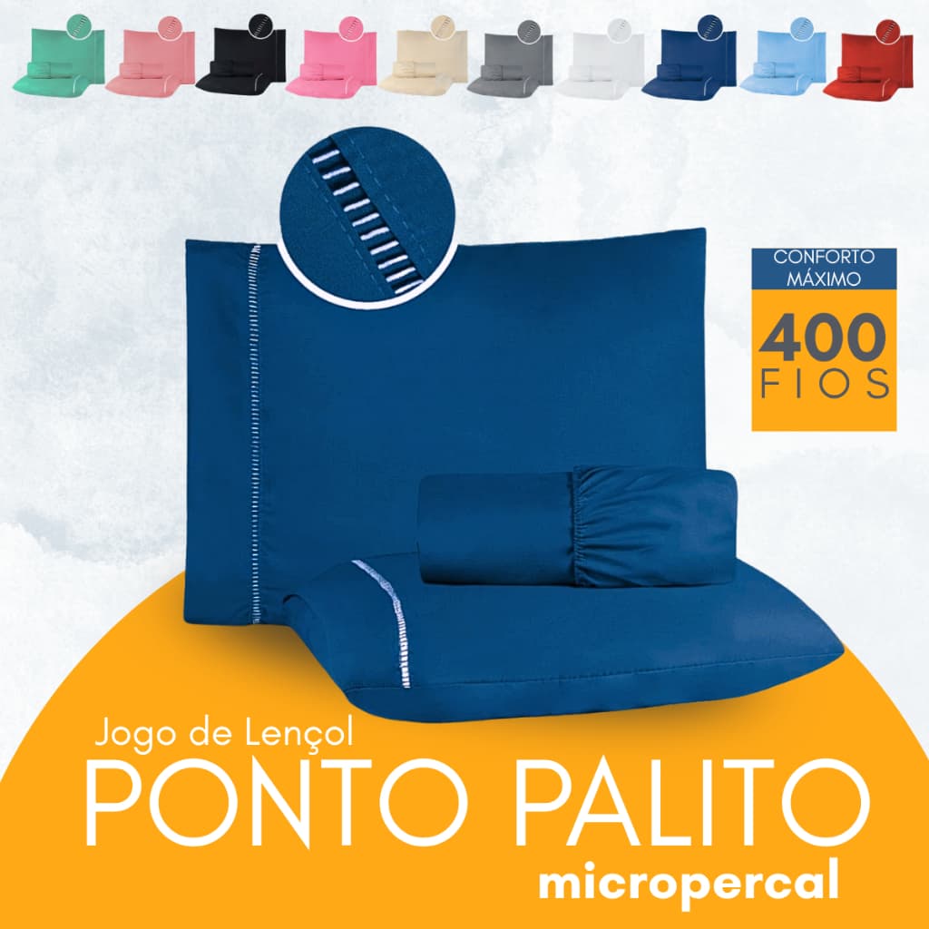 Jogo de Lençol Micropercal Antialérgico 400 Fios Ponto Palito - Solteiro / Casal / Queen / King