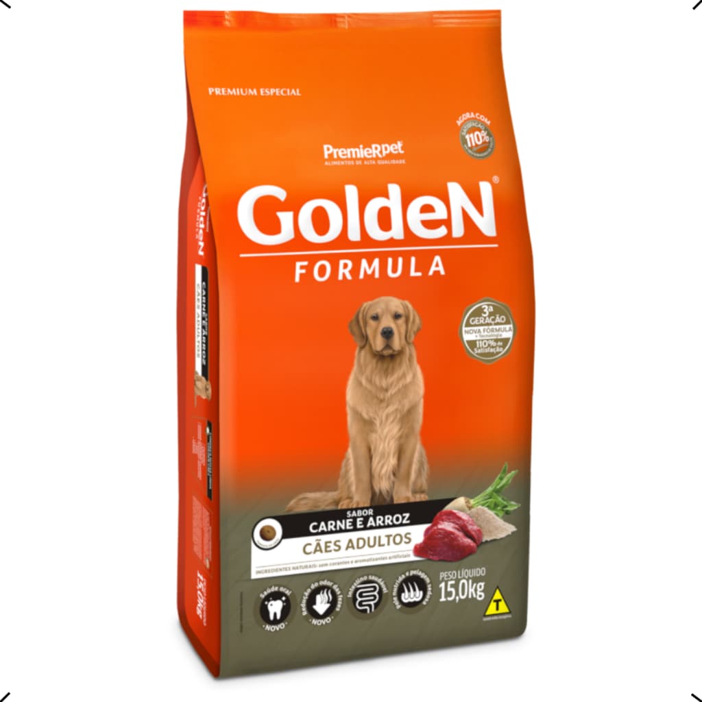 RAÇÃO GOLDEN FORMULA ADULTO MEDIA E GRANDE CARNE 15KG