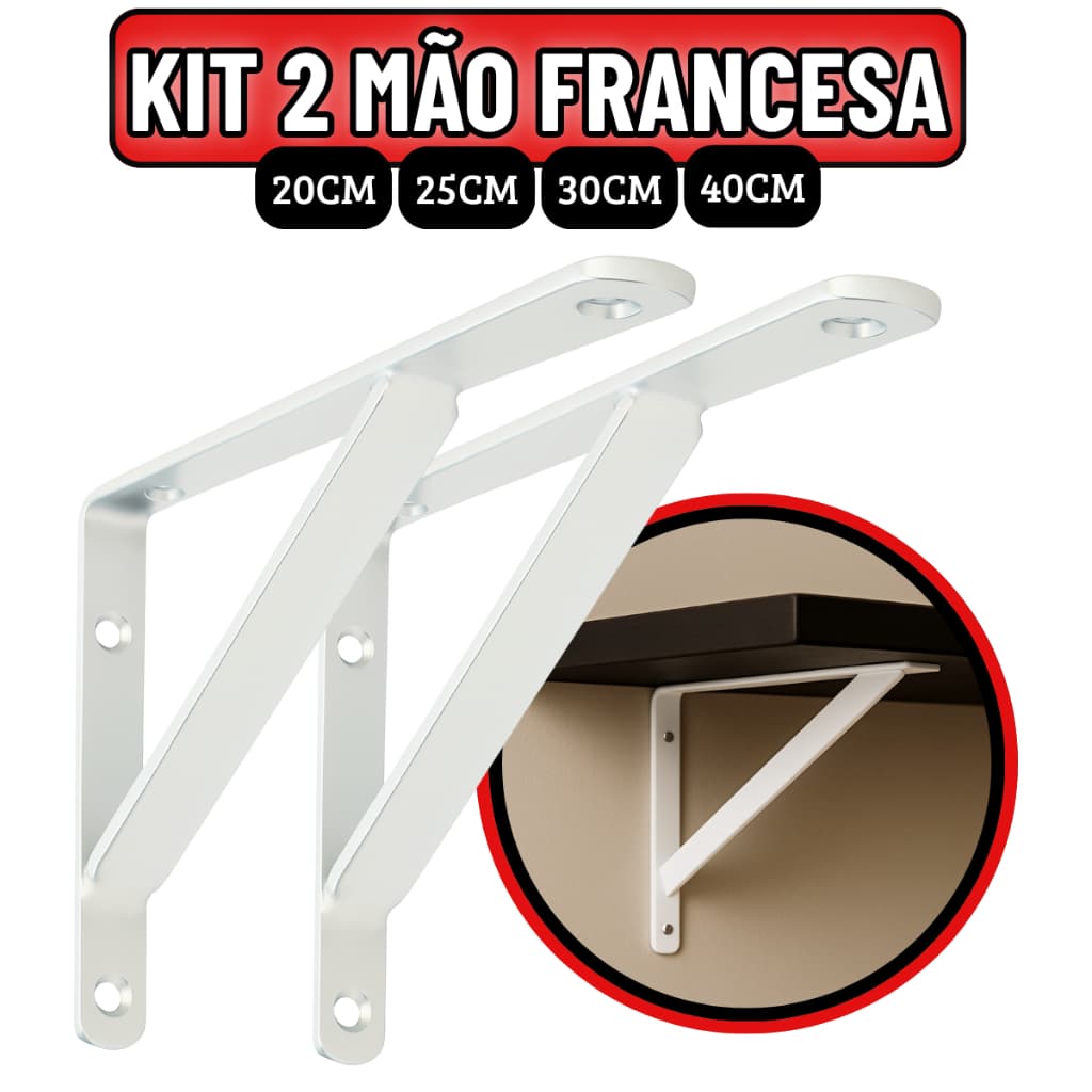 Kit 2 Suporte Prateleira Cantoneira Mão Francesa Reforçada Parede Sustentação Ferro Forte Durável