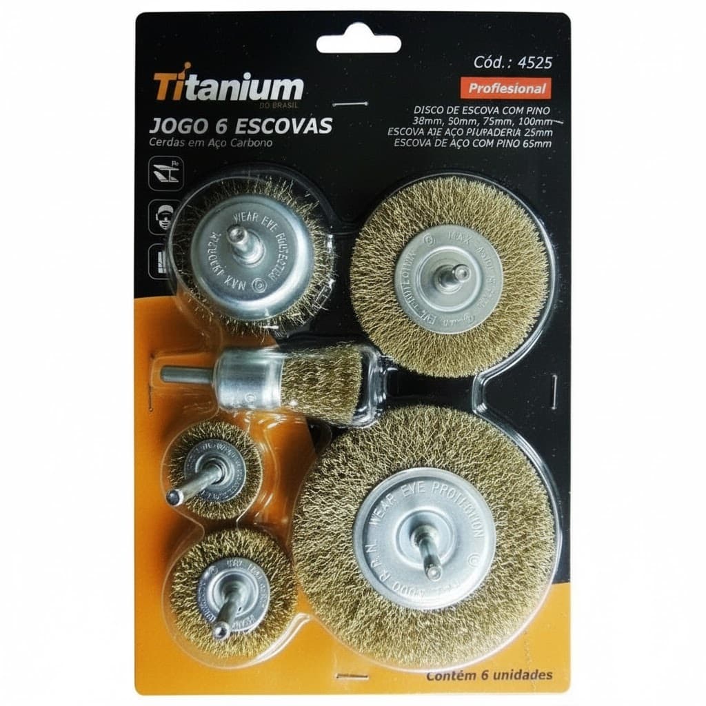 Kit Jogo De 6 Escovas De Aço Carbono P/furadeira Completo