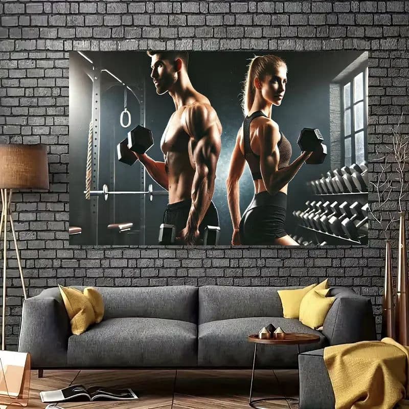 Quadro Decorativo academia casal halteres musculação