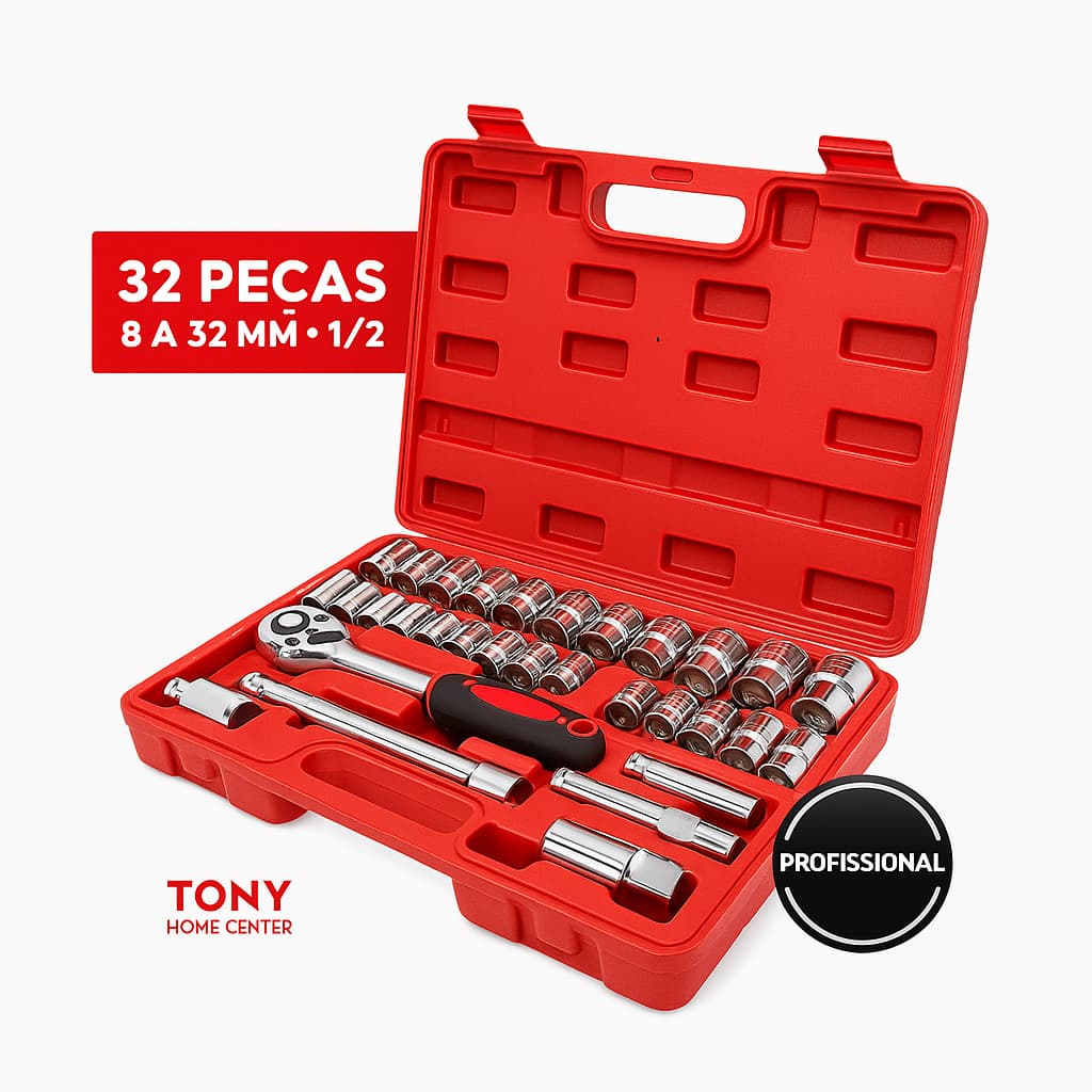 Kit Jogo de Soquetes Estriados 8 A 32mm 32 Pçs 1/2 Chave Catraca Reversível Original Profissional