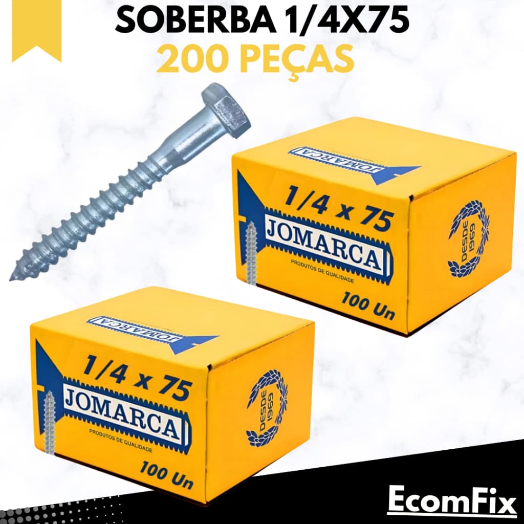 Parafuso Sextavado Rosca Soberba 1/4x75 Caixa Com 200 Peças - JOMARCA