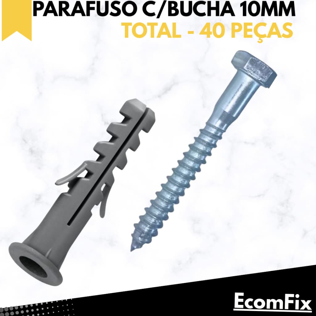 Kit Fixação Parafuso 1/4x50 + Bucha 10mm Parede Concreto Tijolo - Caixa 40 Peças