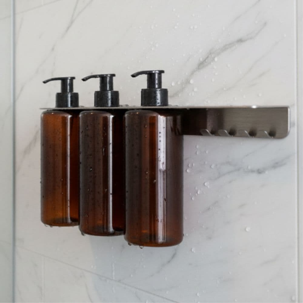 Suporte Para Banheiro Dispenser Para Shampoo e Sabonete Prateleira Parede Aço Inox + Kit Instalação