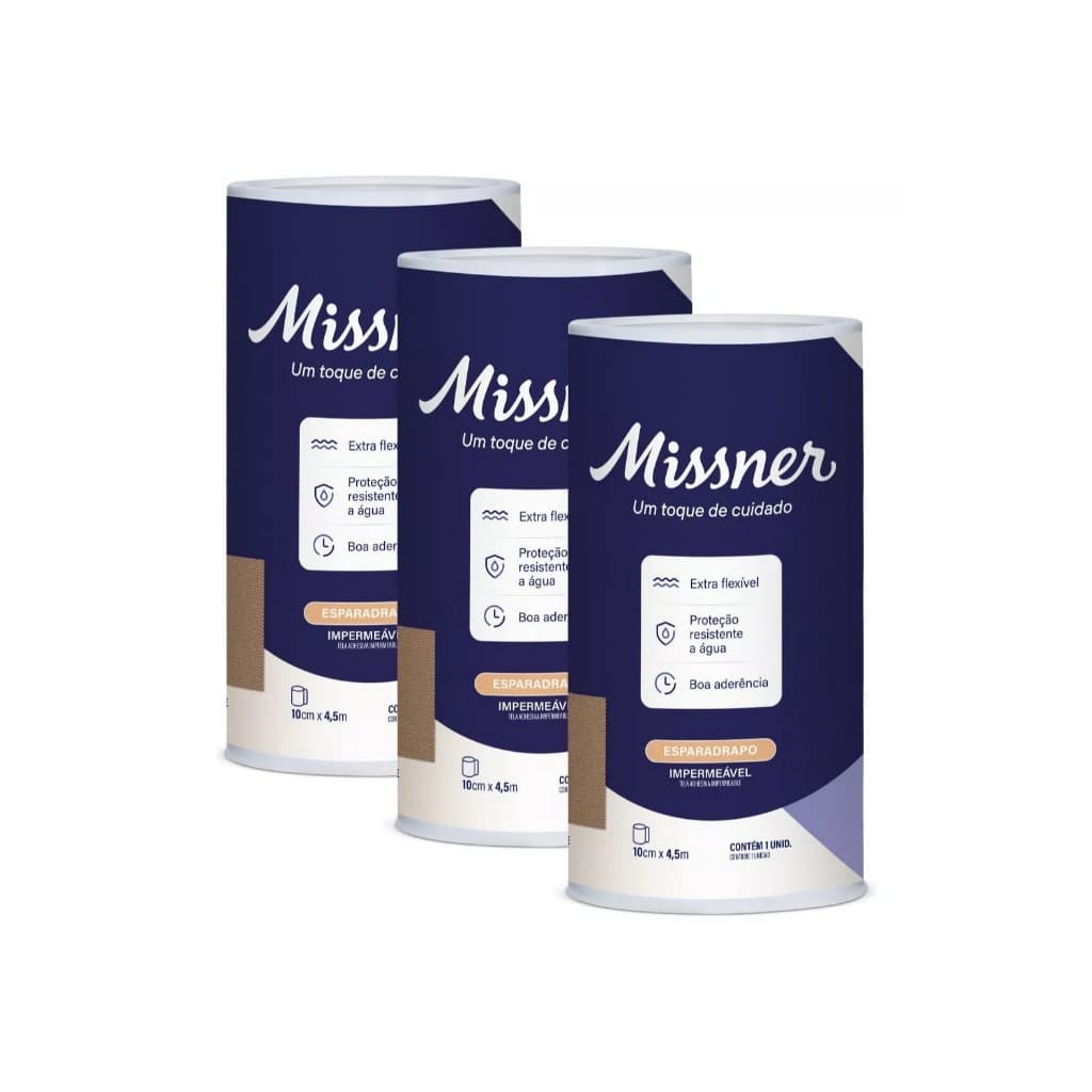 Kit 3 Esparadrapos Missner Bege Impermeável Rolo 10cm x 4,5m