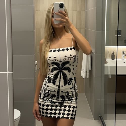 Vestido Curto Feminino Estampa Tropical Minimalista