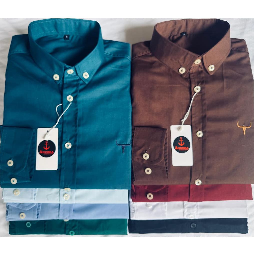 Camisa  Masculina Algodão Social Manga longa Cor lisa Slim Country Tricoline