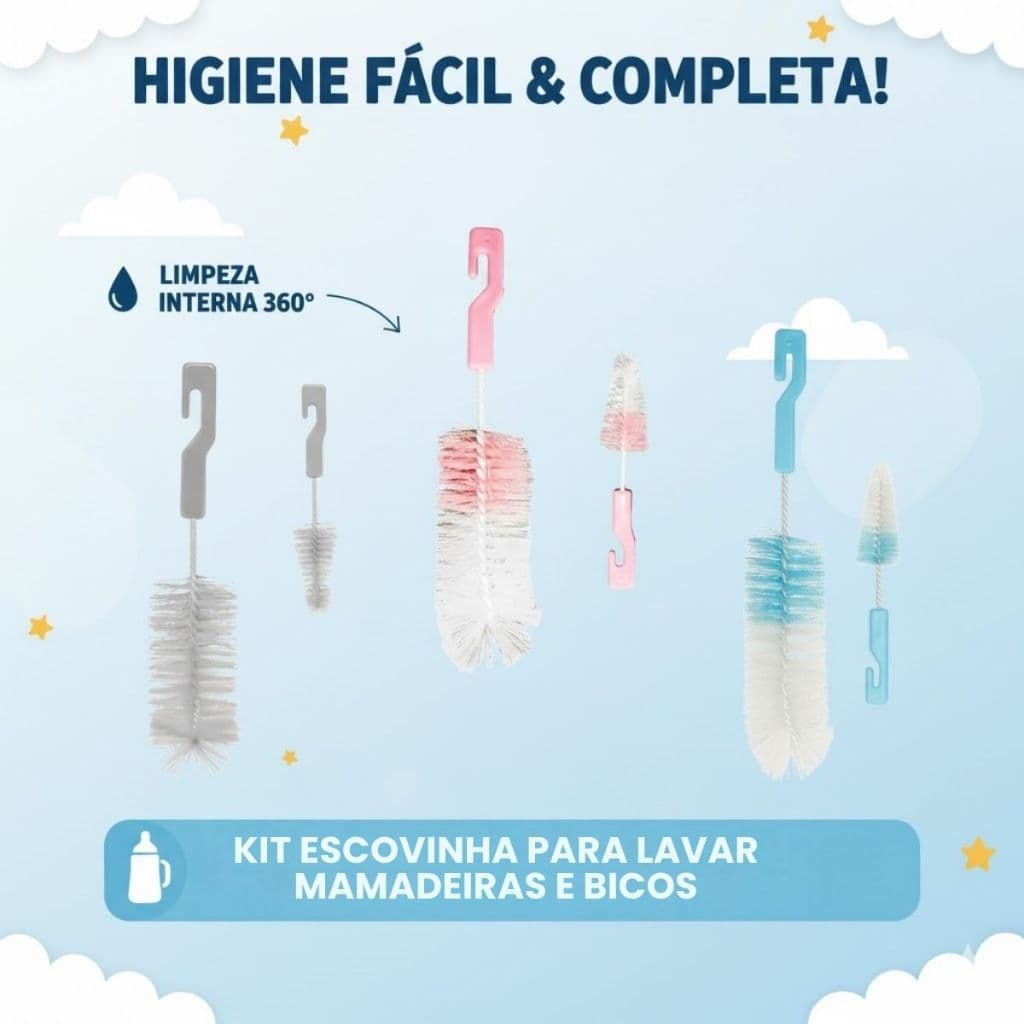 Escova Para Lavar Mamadeira E Bico Azul Rosa Bebê Garrafas Térmicas multiuso