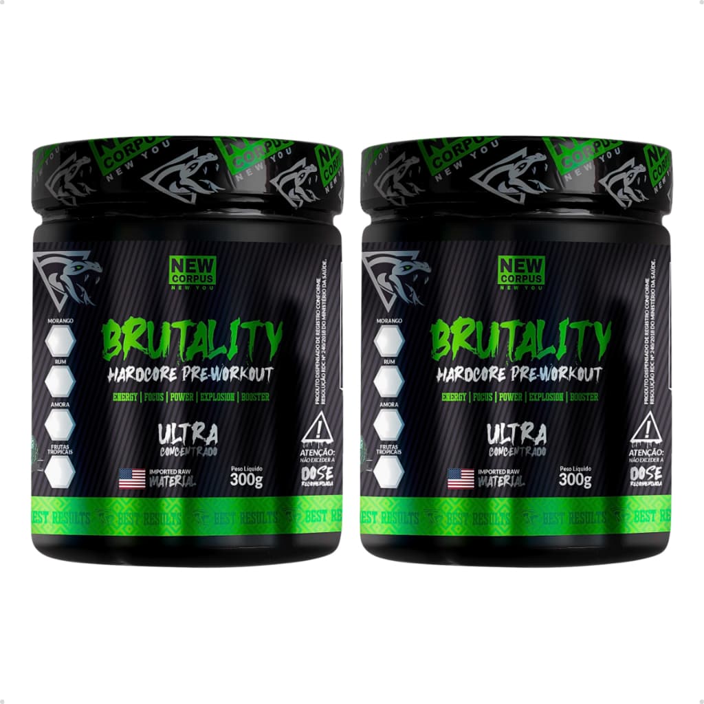 Kit 2x Pré Treino Brutality Workout 300g Sabores New Corpus