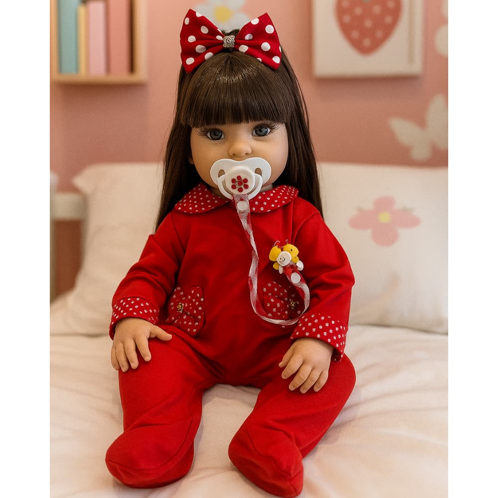 Bebê Reborn Menina com Acessórios Chupeta Mamadeira Certidão Identidade Pode Banho