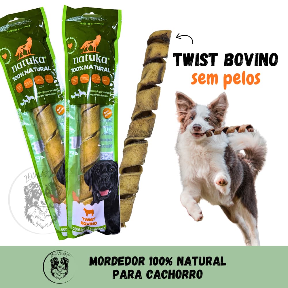 Twist Sem Pelos Pele Bovina Mordedor Natural para Cães Couro Bovino Espiral 1 unid - Natuka