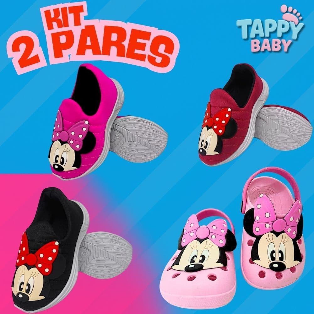 Kit 2 Pares Tênis com Sandália Infantil Menina Escolar Calce Fácil Leve e Confortável Minnie