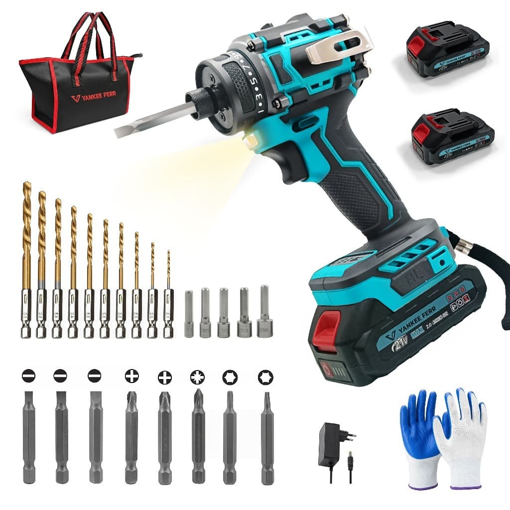 Kit Parafusadeira Furadeira 21V Profissional 85 N.M 2 Baterias Sem Fio Com Acessórios furadeira