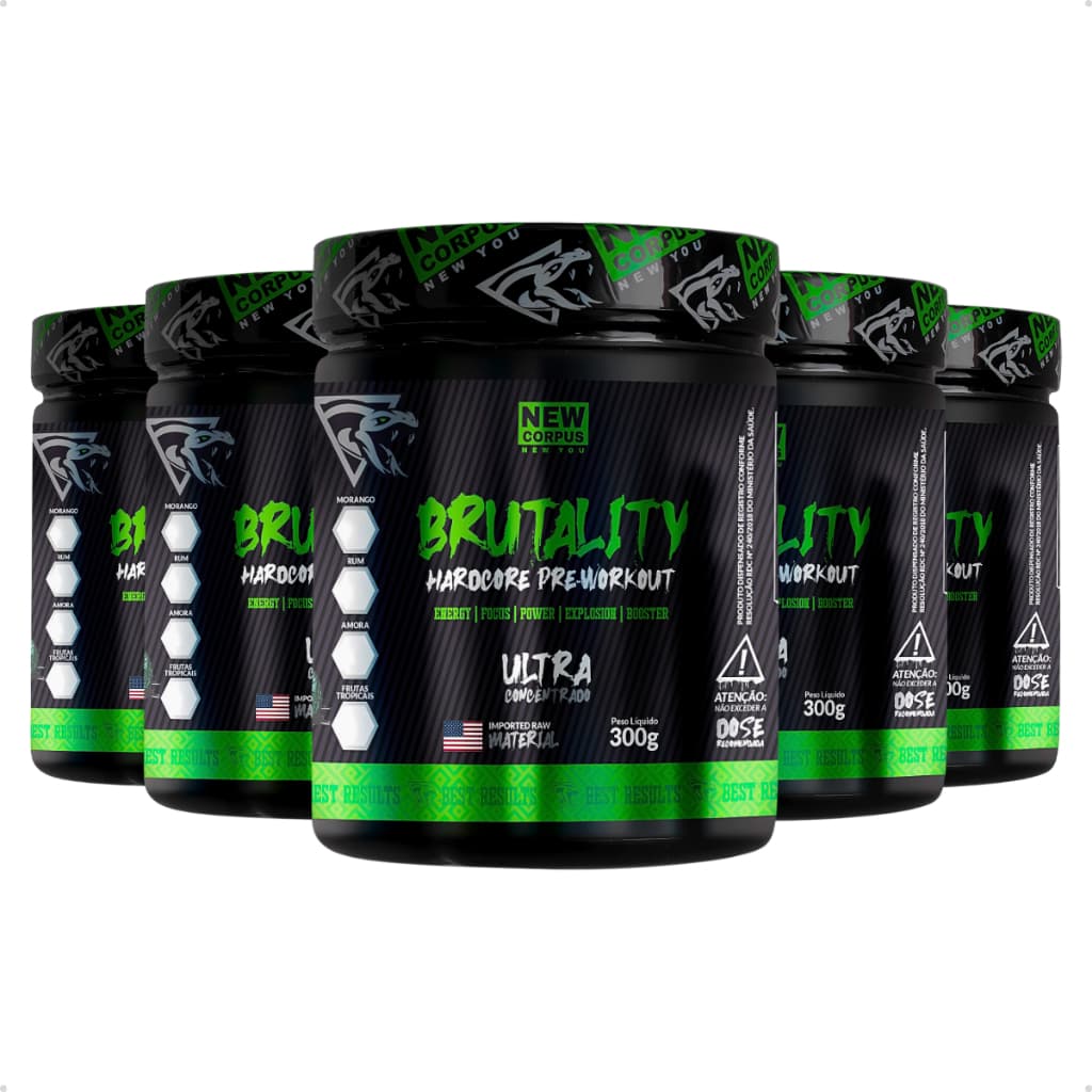 Kit 5x Pré Treino Brutality Workout 300g Sabores New Corpus