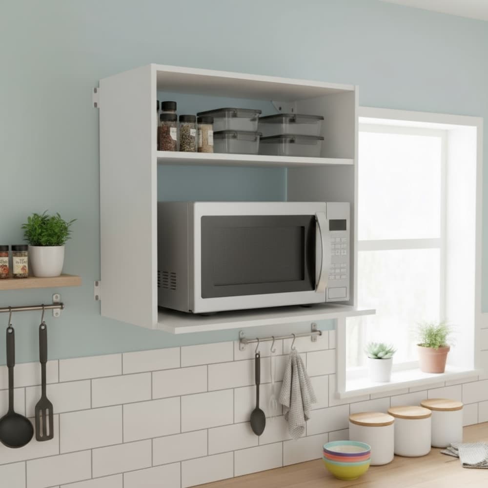 Suporte Duplo Aéreo Parede Micro-ondas Forno Elétrico Air Fryer Nicho Prateleira Estante Multiuso