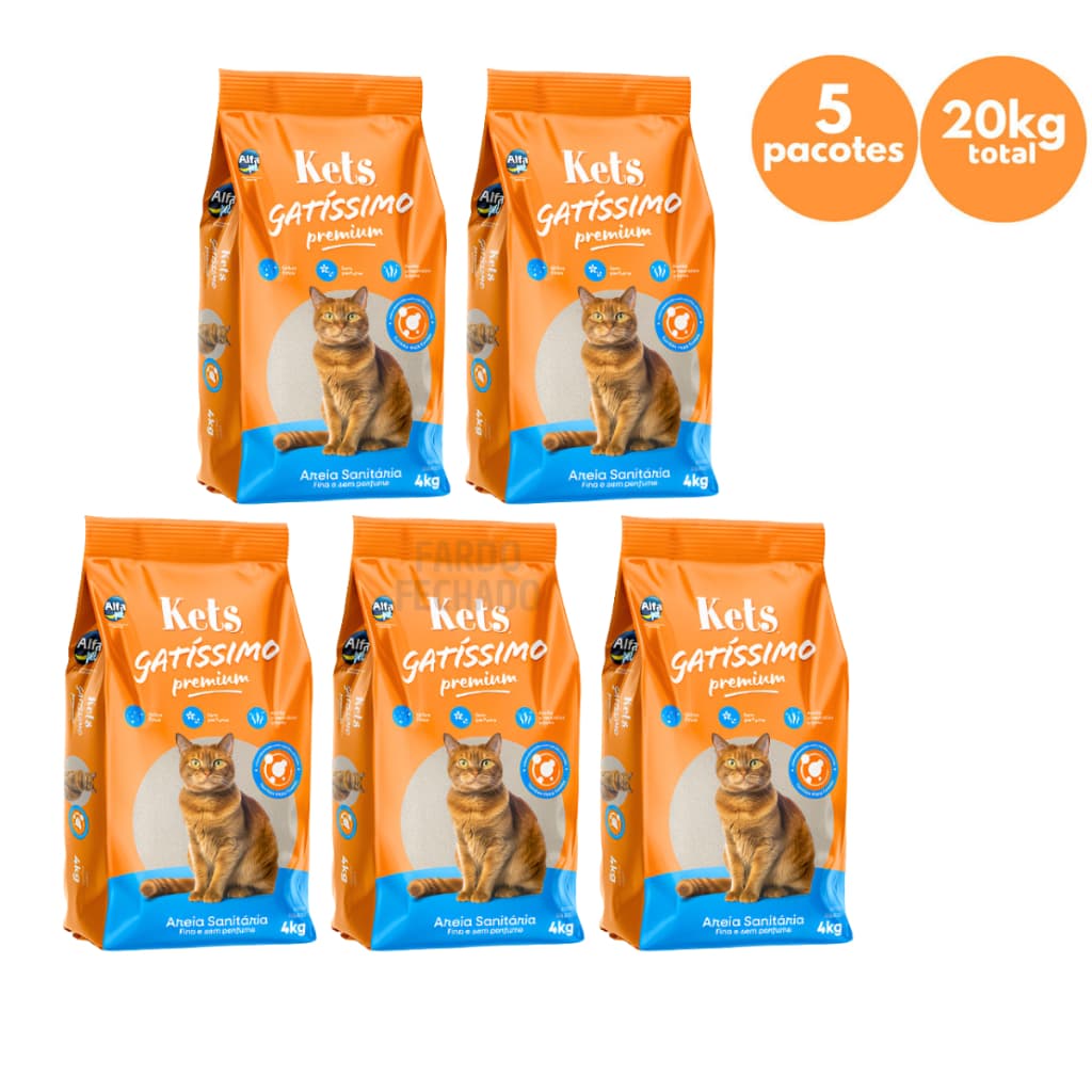 Kit 5 Areia Sanitária Higiênica Gatos Anti Odor Gatissimo 20kg (LIMITE DE ENVIO 1 FARDO POR PEDIDO)